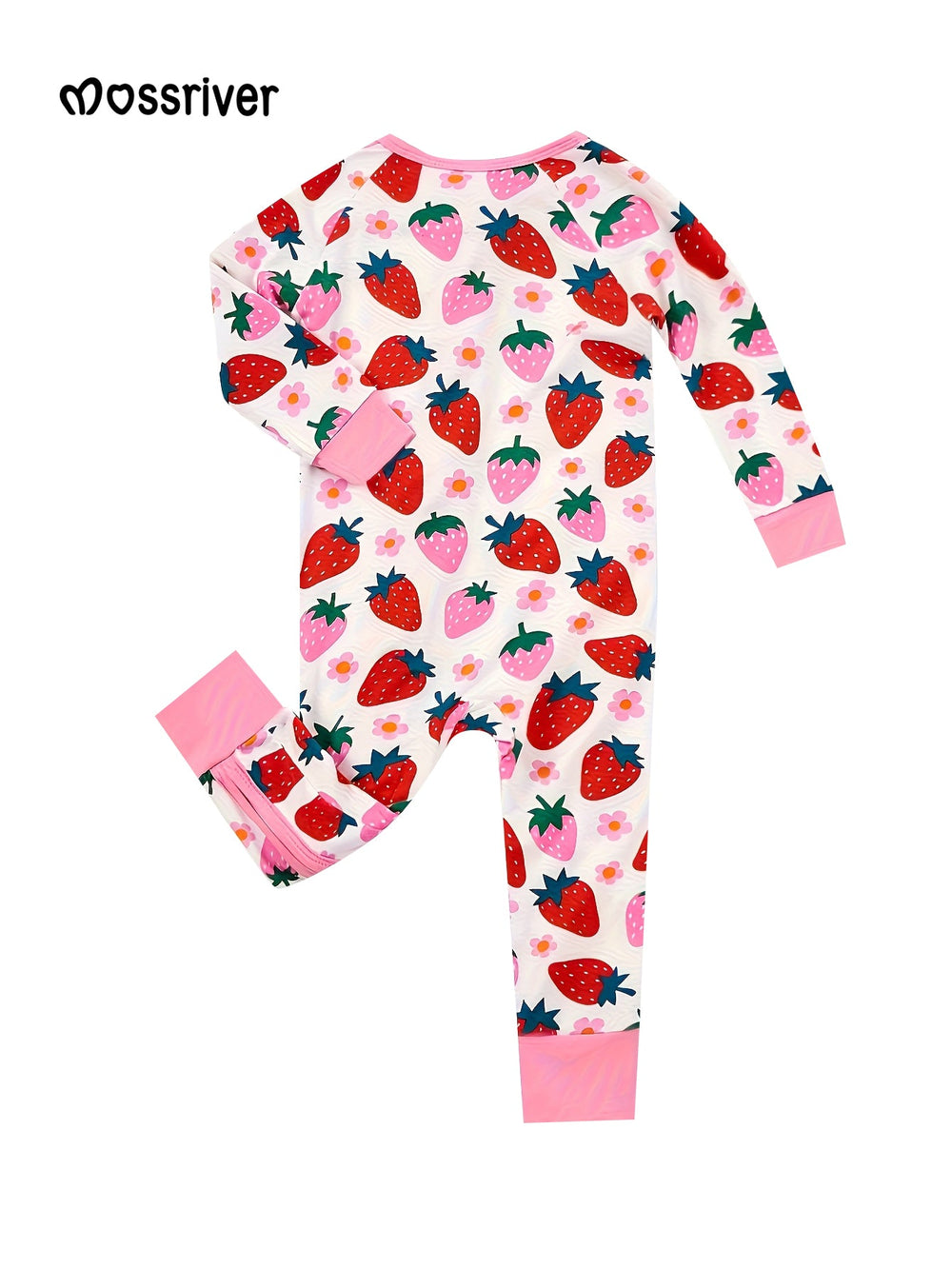 Bamboo Long - Sleeve Baby One - Piece Many Strawberries Print - MOSSRIVER