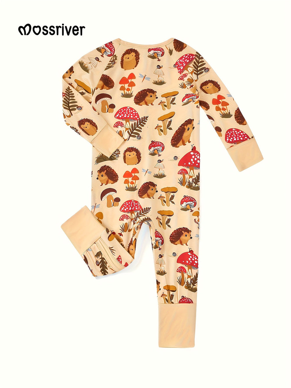 Bamboo Long - Sleeve Baby One - Piece (Mushrooms & Hedgehogs) - MOSSRIVER