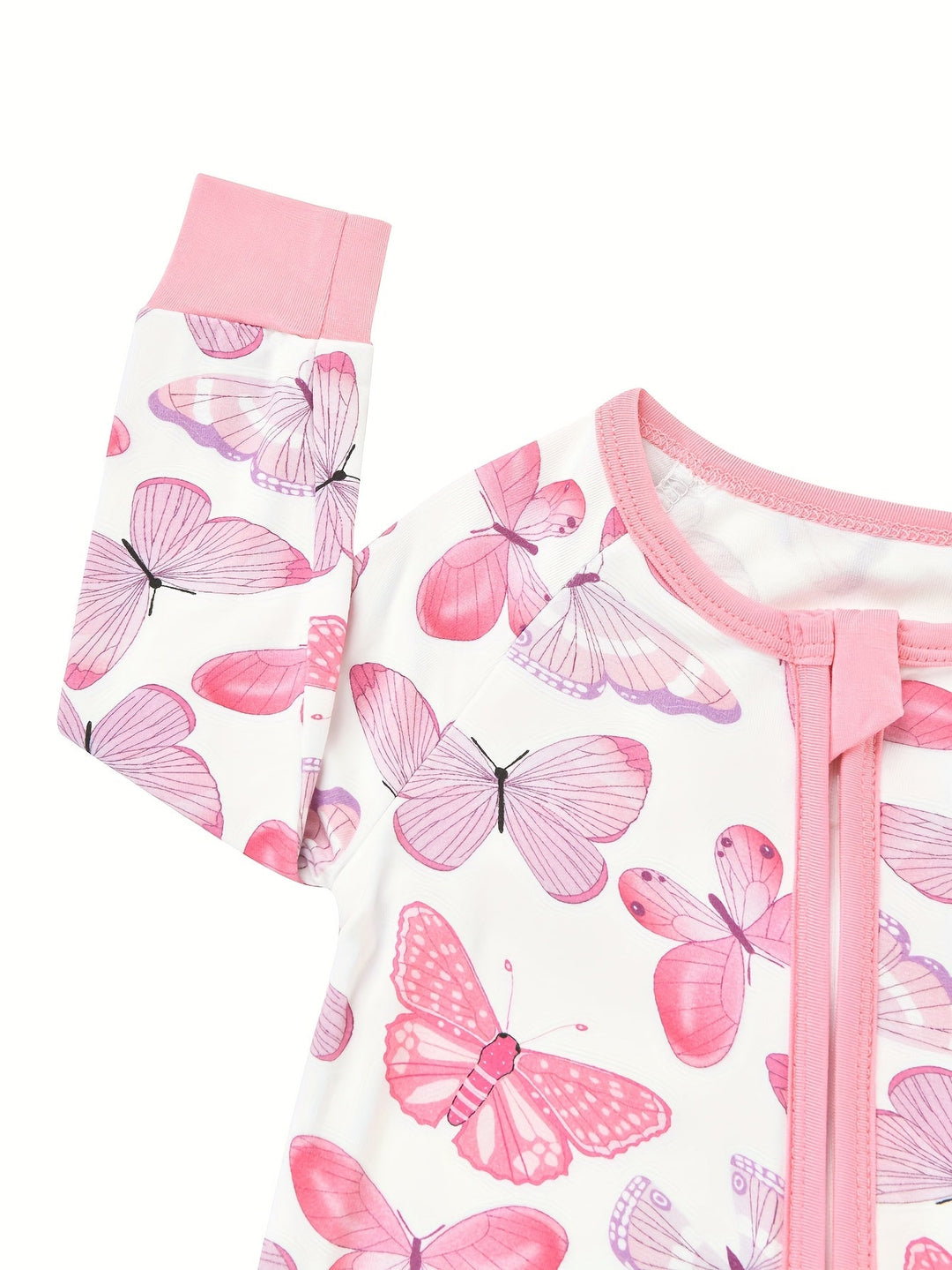 Bamboo Long - Sleeve Baby One - Piece Pink Butterflies Print - MOSSRIVER