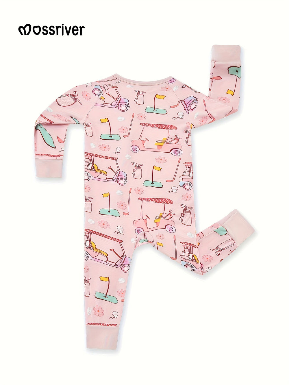 Bamboo Long - Sleeve Baby One - Piece Pink Golf Court Print - MOSSRIVER