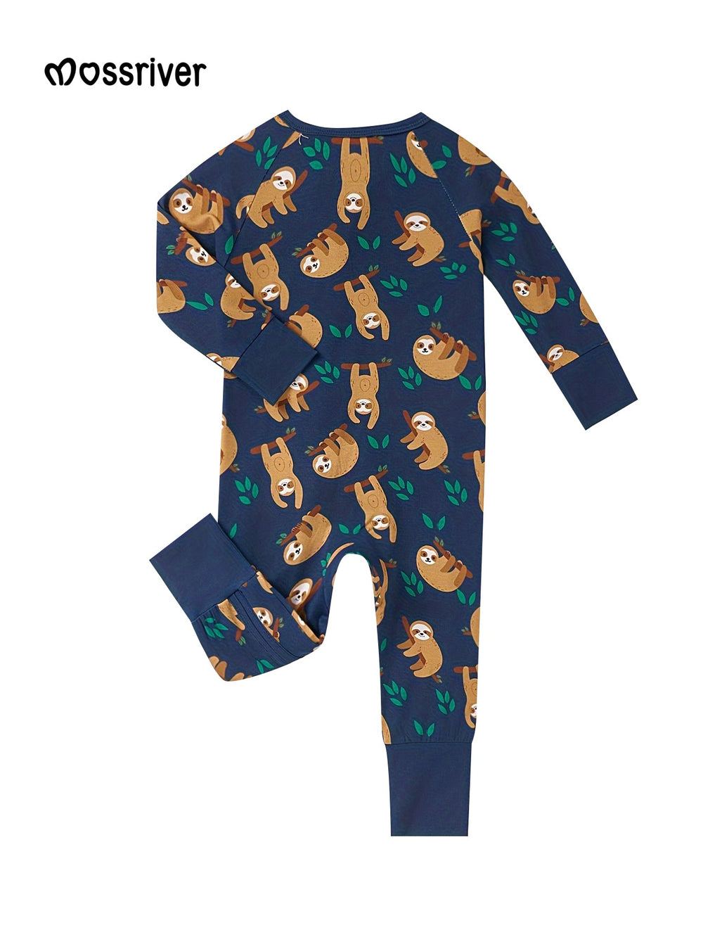 Bamboo Long - Sleeve Baby One - Piece Sloths Print - MOSSRIVER