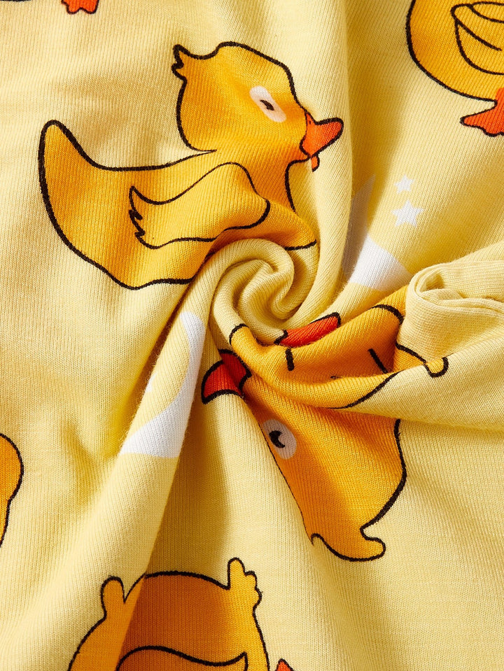 Bamboo Long - Sleeve Baby One - Piece Yellow Duckling Print - MOSSRIVER