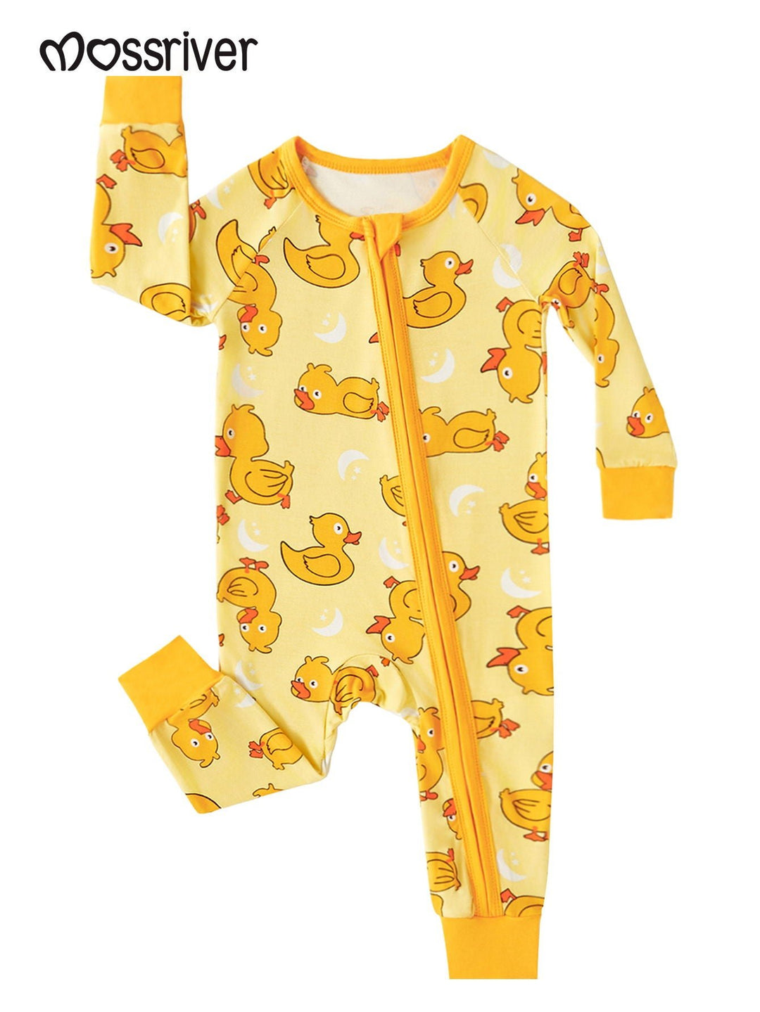 Bamboo Long - Sleeve Baby One - Piece Yellow Duckling Print - MOSSRIVER