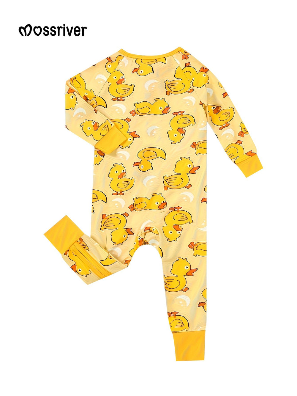 Bamboo Long - Sleeve Baby One - Piece Yellow Duckling Print - MOSSRIVER