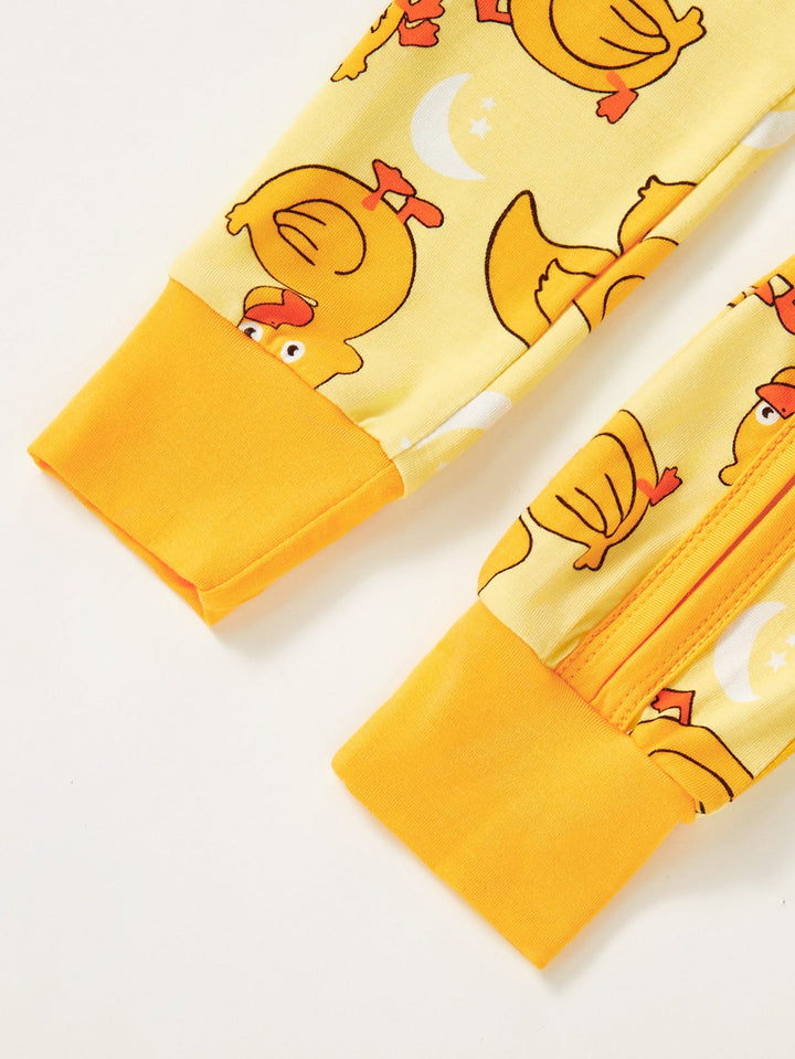 Bamboo Long - Sleeve Baby One - Piece Yellow Duckling Print - MOSSRIVER