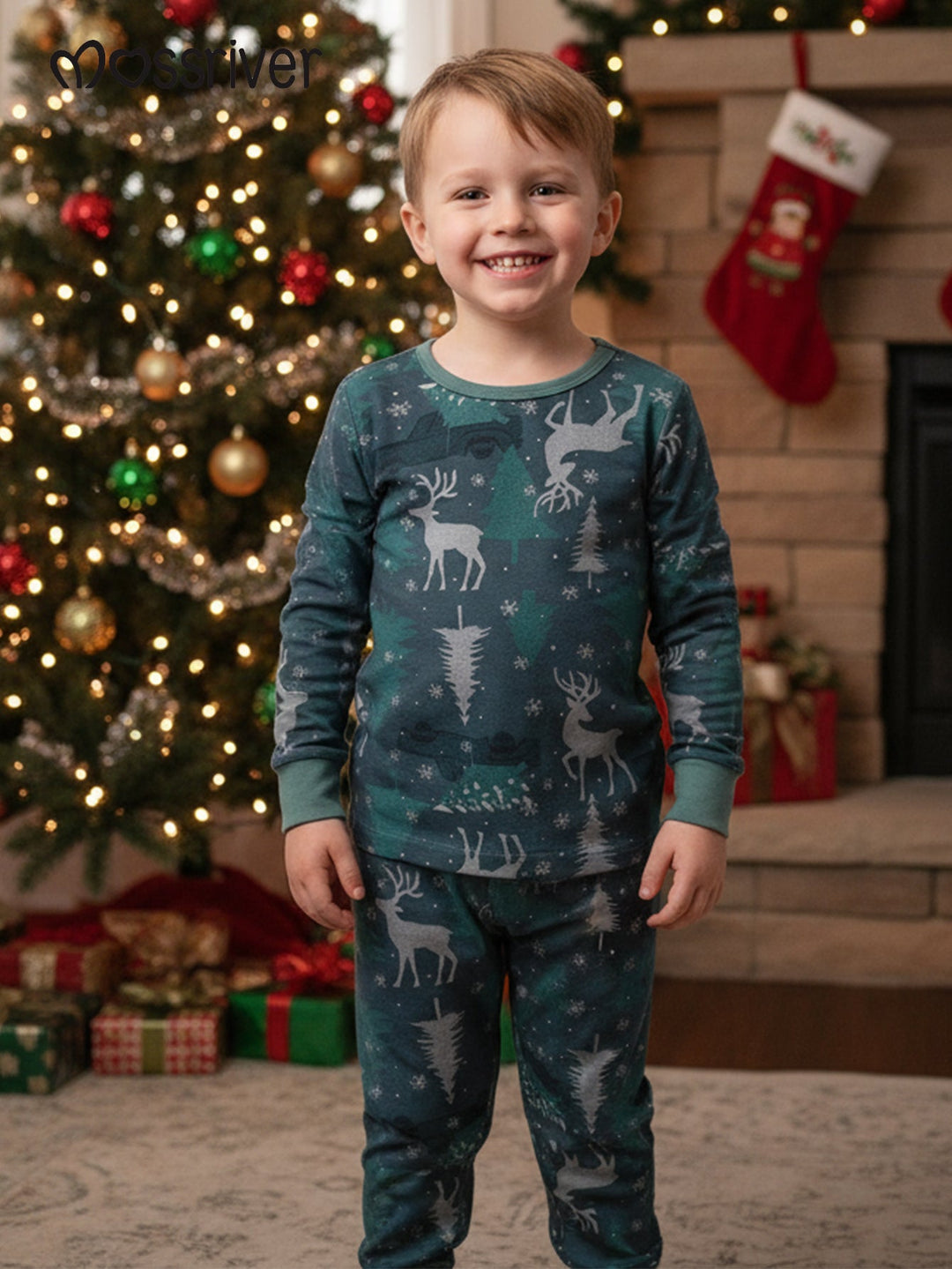 Bamboo Long - Sleeve Kid's Two - Piece Forest elk Print - MOSSRIVER