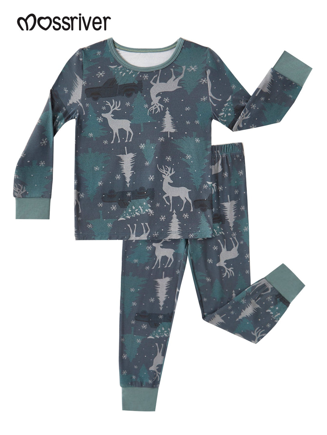 Bamboo Long - Sleeve Kid's Two - Piece Forest elk Print - MOSSRIVER