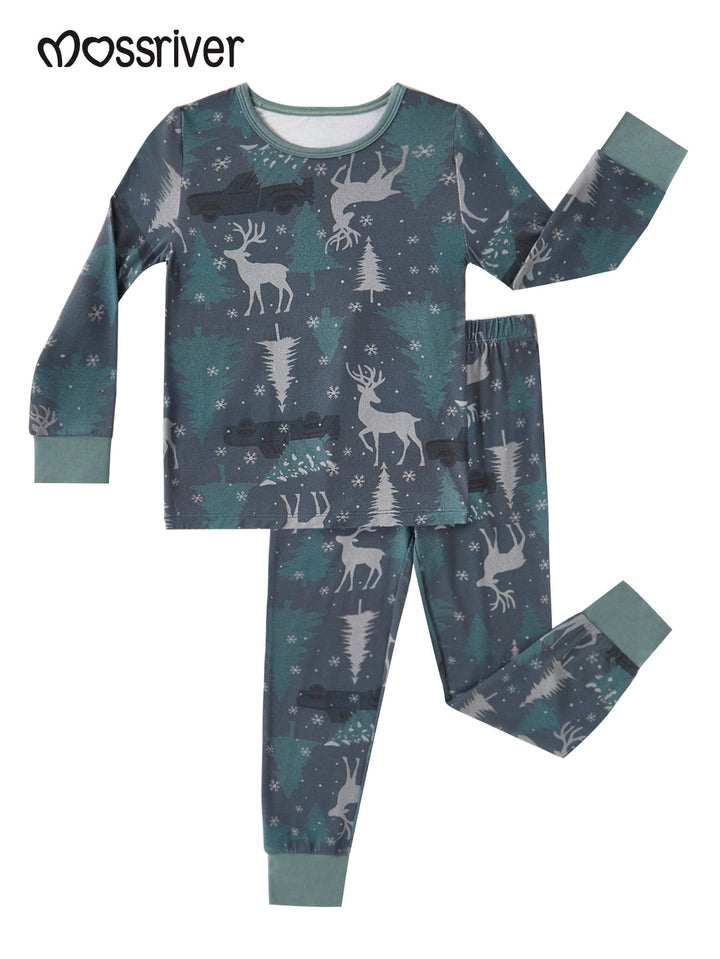 Bamboo Long - Sleeve Kid's Two - Piece Forest elk Print - MOSSRIVER