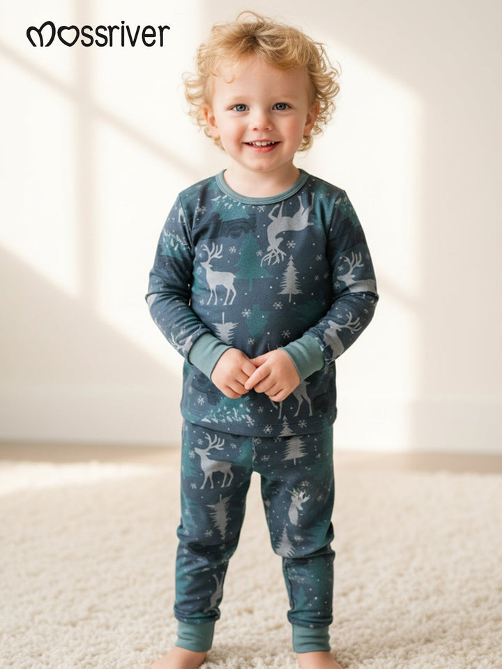 Bamboo Long - Sleeve Kid's Two - Piece Forest elk Print - MOSSRIVER