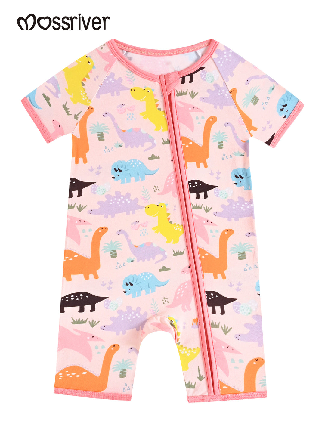 Bamboo Short-Sleeve Baby One-Piece Dinosaurs Print