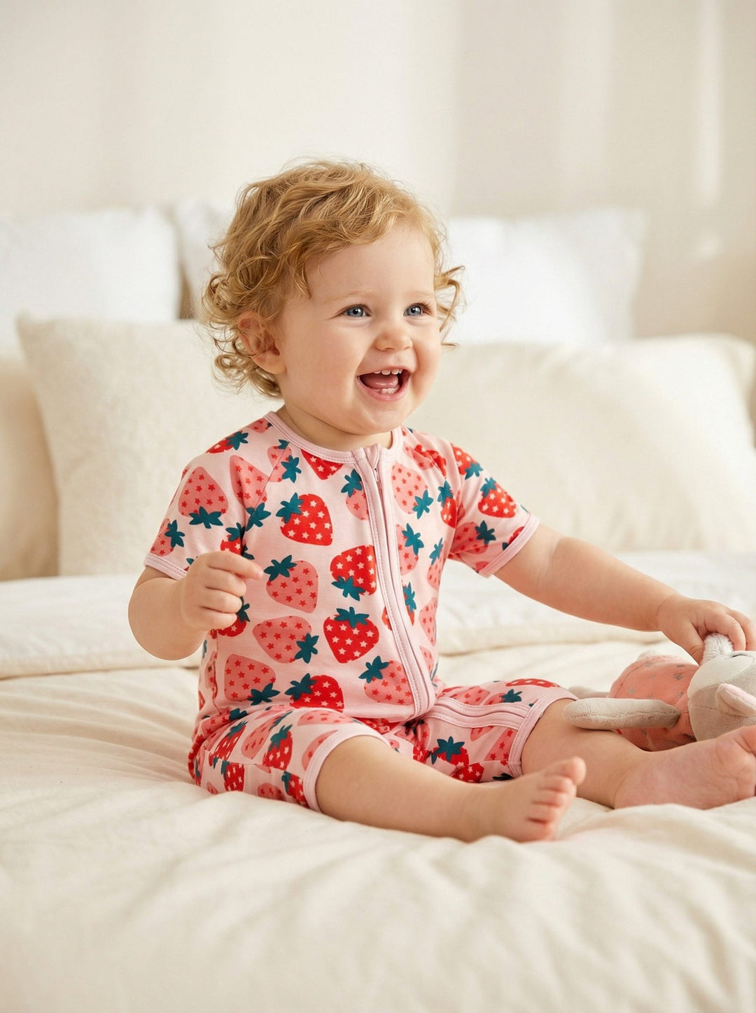 Bamboo Short - Sleeve Baby One - Piece Strawberry Print - MOSSRIVER