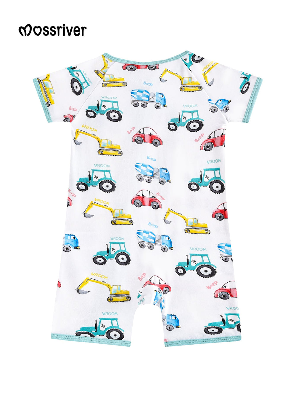 Bamboo Short - Sleeve Baby One - Piece Watercolor Vehicles - MOSSRIVER