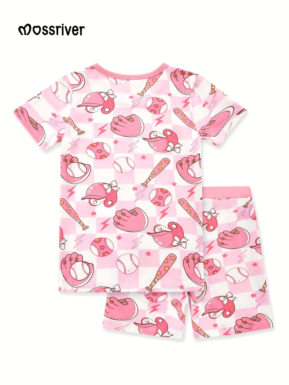 Bamboo Short - Sleeve Girl's Two - Piece Baseball Print - MOSSRIVER