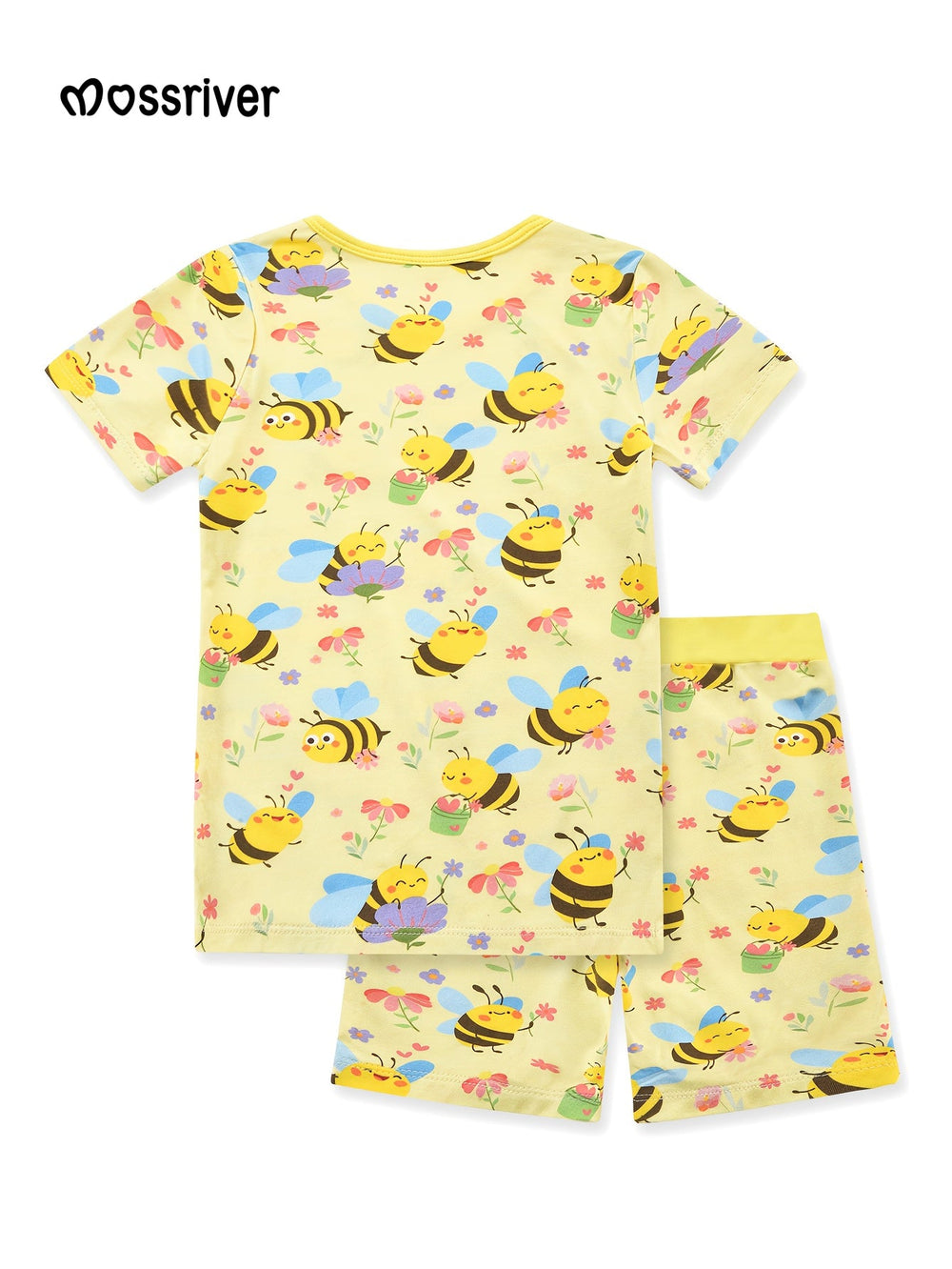 Bamboo Short - Sleeve Kid's Two - Piece Bees Floral - MOSSRIVER