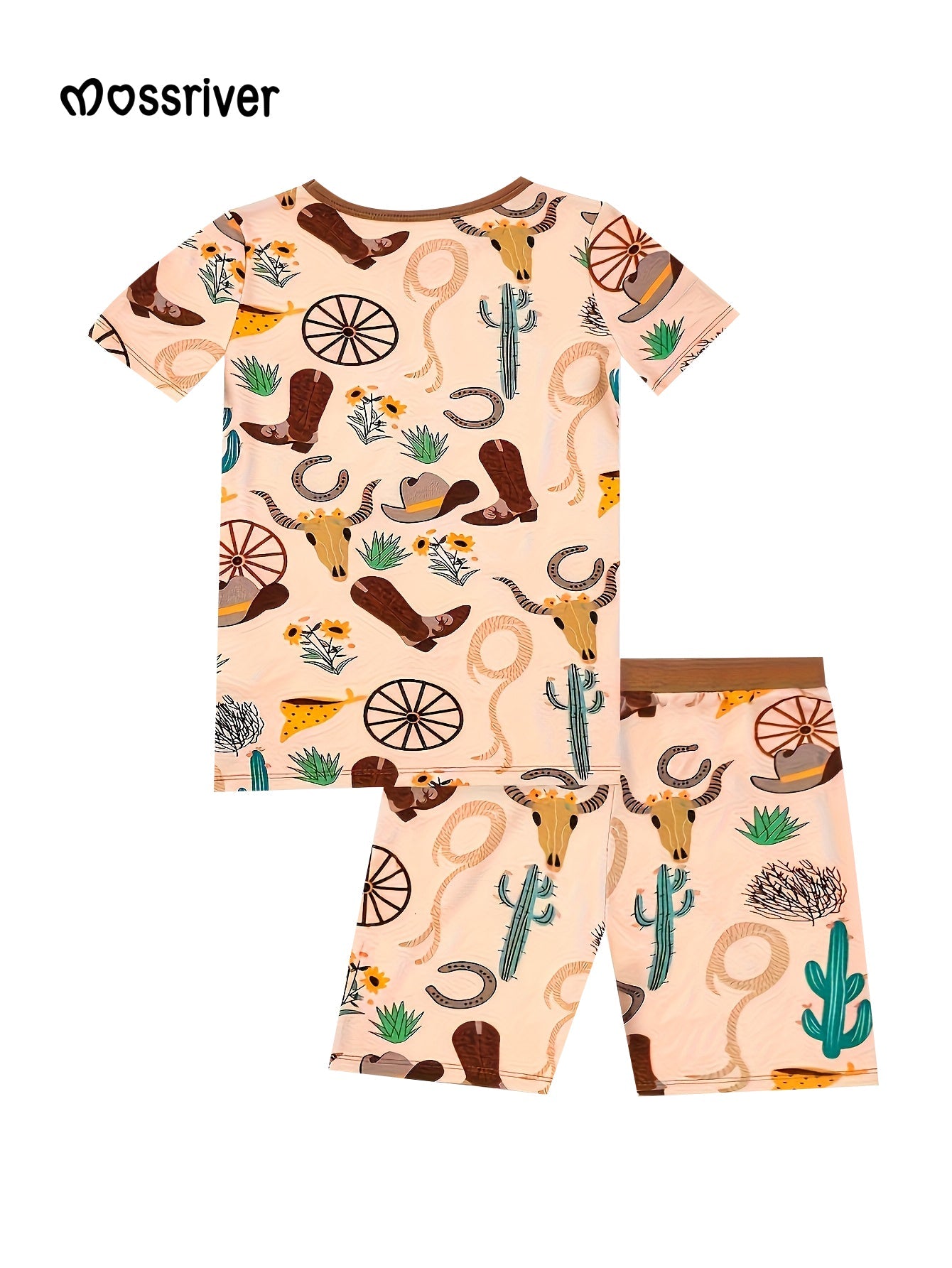 Bamboo Short-Sleeve Kid's Two-Piece Cowboy Print – MOSSRIVER Bamboo Short-Sleeve Kid's Two-Piece Cowboy Print – MOSSRIVER