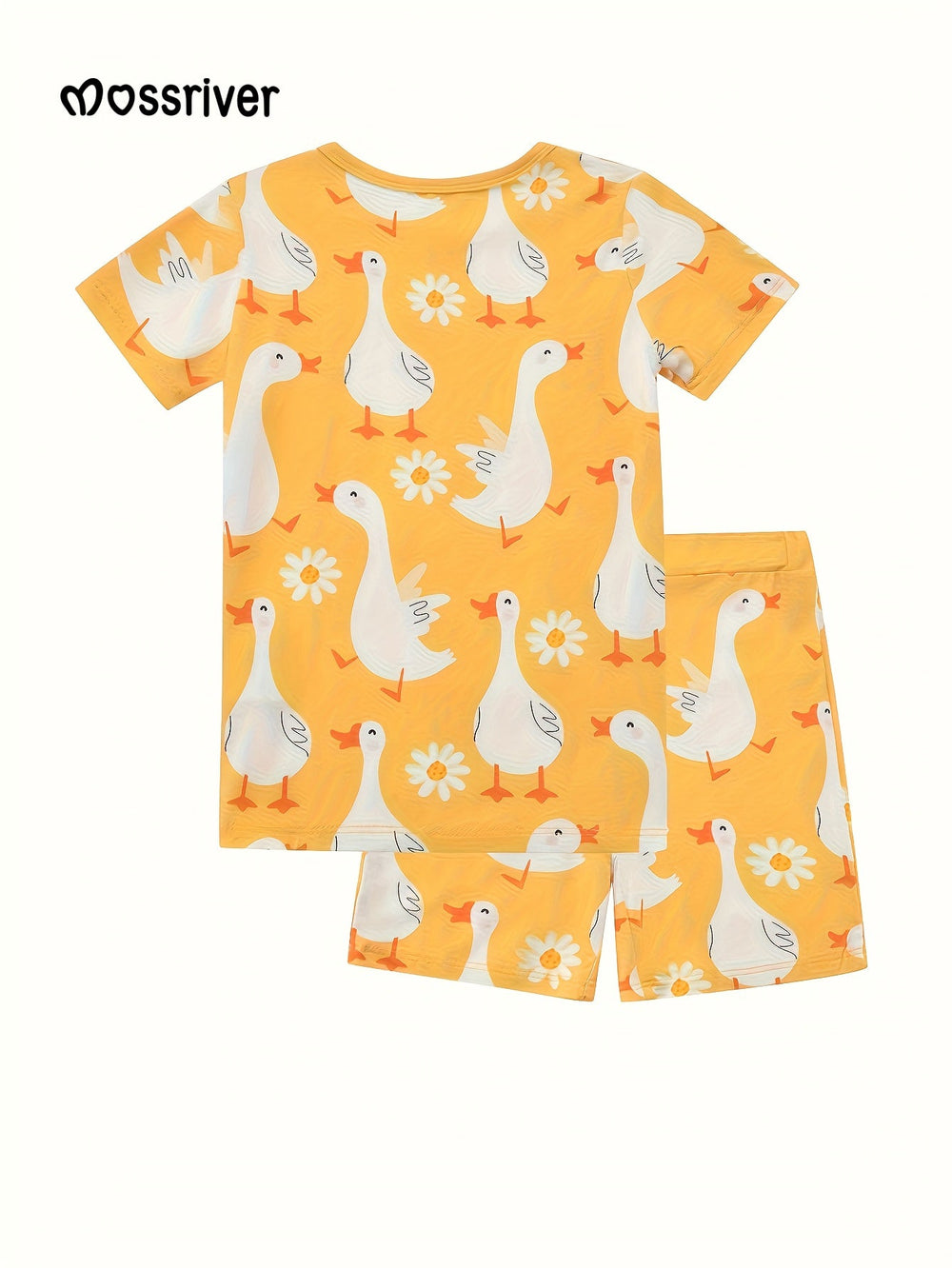 Bamboo Short - Sleeve Kid's Two - Piece Little Swan Print - MOSSRIVER