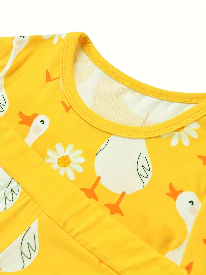 Bamboo Short - Sleeve Kid's Two - Piece Little Swan Print - MOSSRIVER