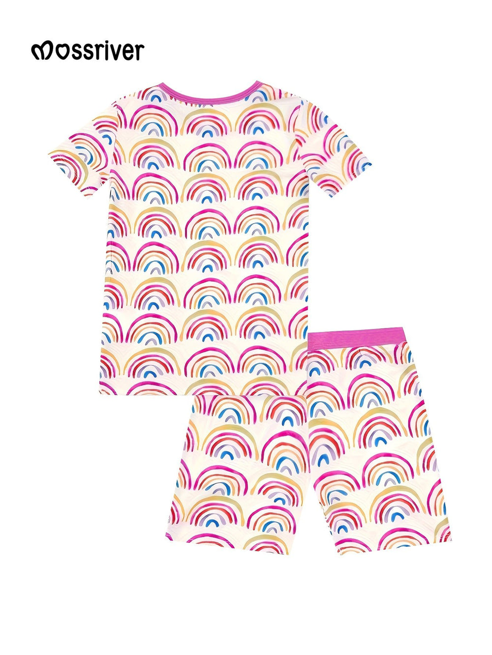 Bamboo Short - Sleeve Kid's Two - Piece Watercolor Rainbow - MOSSRIVER
