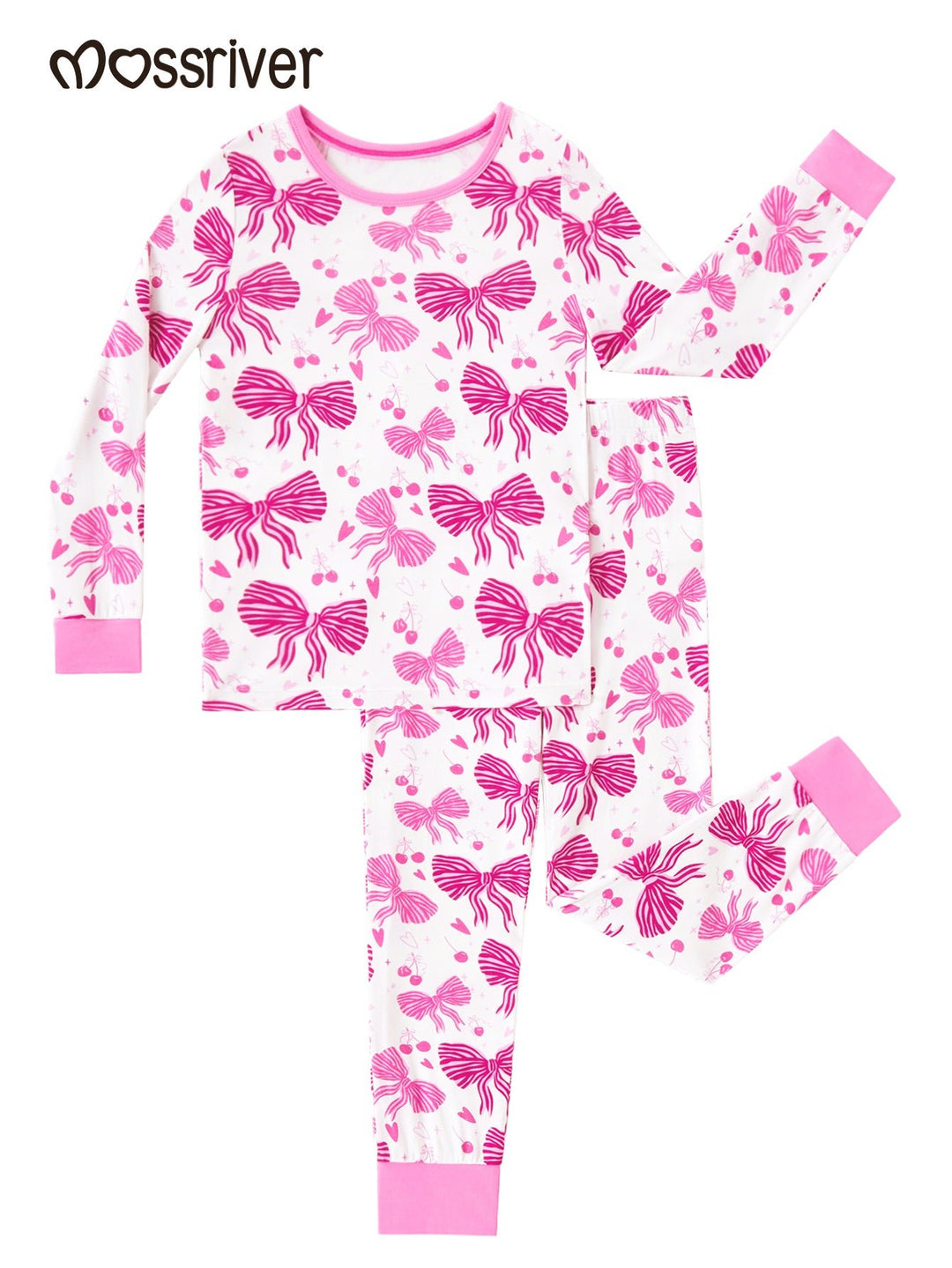 Bows Cherries Footies Mitten Long - Sleeve Baby One - Piece Double Zipper - MOSSRIVER