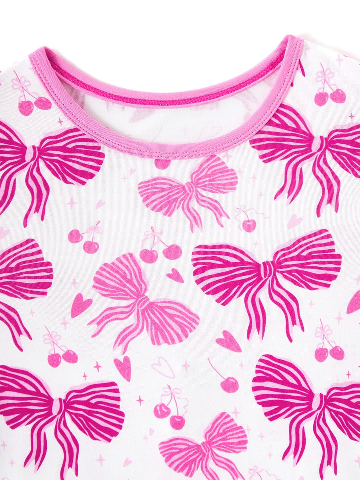 Bows Cherries Footies Mitten Long - Sleeve Baby One - Piece Double Zipper - MOSSRIVER