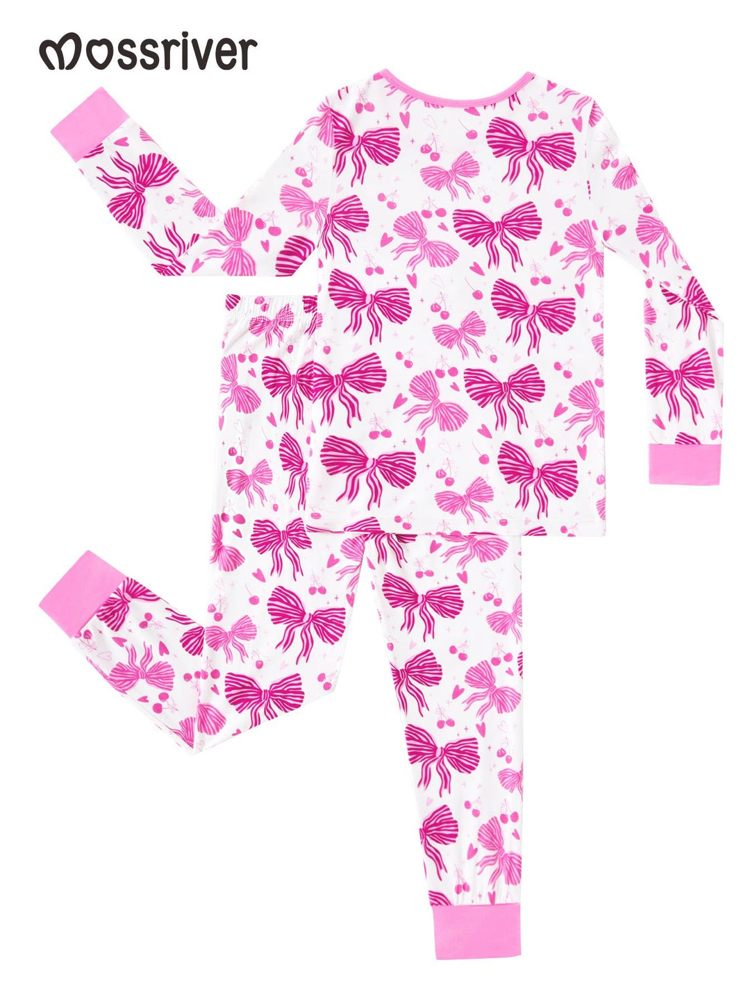 Bows Cherries Footies Mitten Long - Sleeve Baby One - Piece Double Zipper - MOSSRIVER