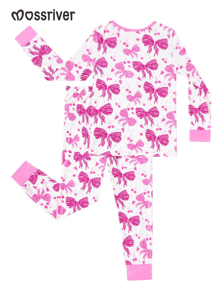 Bows Cherries Footies Mitten Long - Sleeve Baby One - Piece Double Zipper - MOSSRIVER