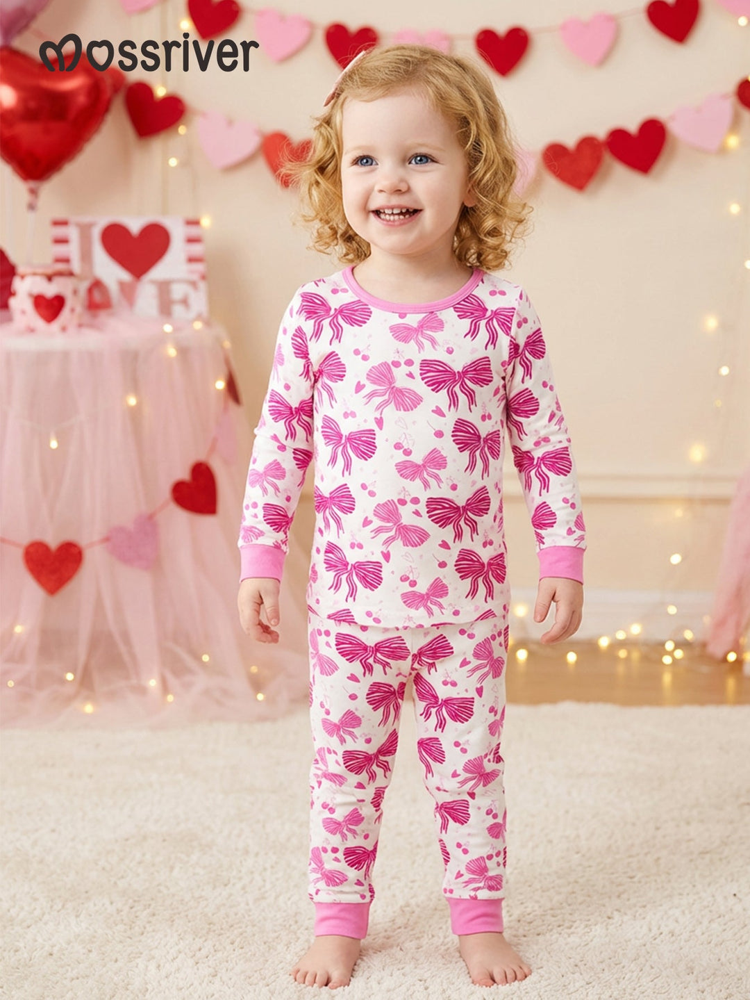 Bows Cherries Footies Mitten Long - Sleeve Baby One - Piece Double Zipper - MOSSRIVER