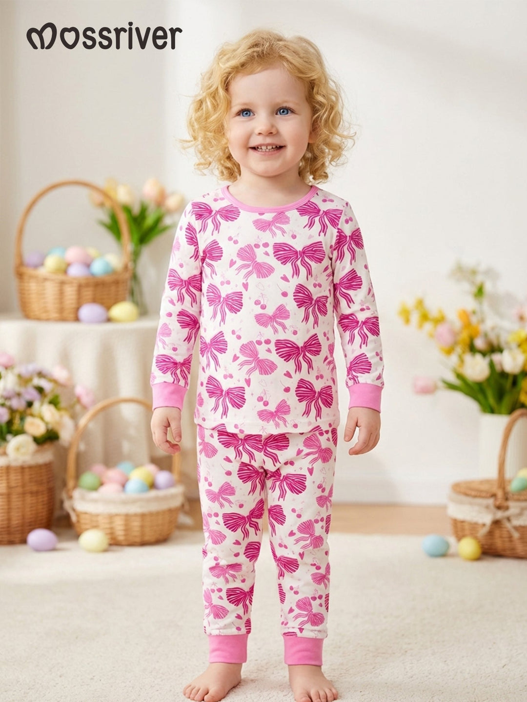 Bows Cherries Footies Mitten Long - Sleeve Baby One - Piece Double Zipper - MOSSRIVER