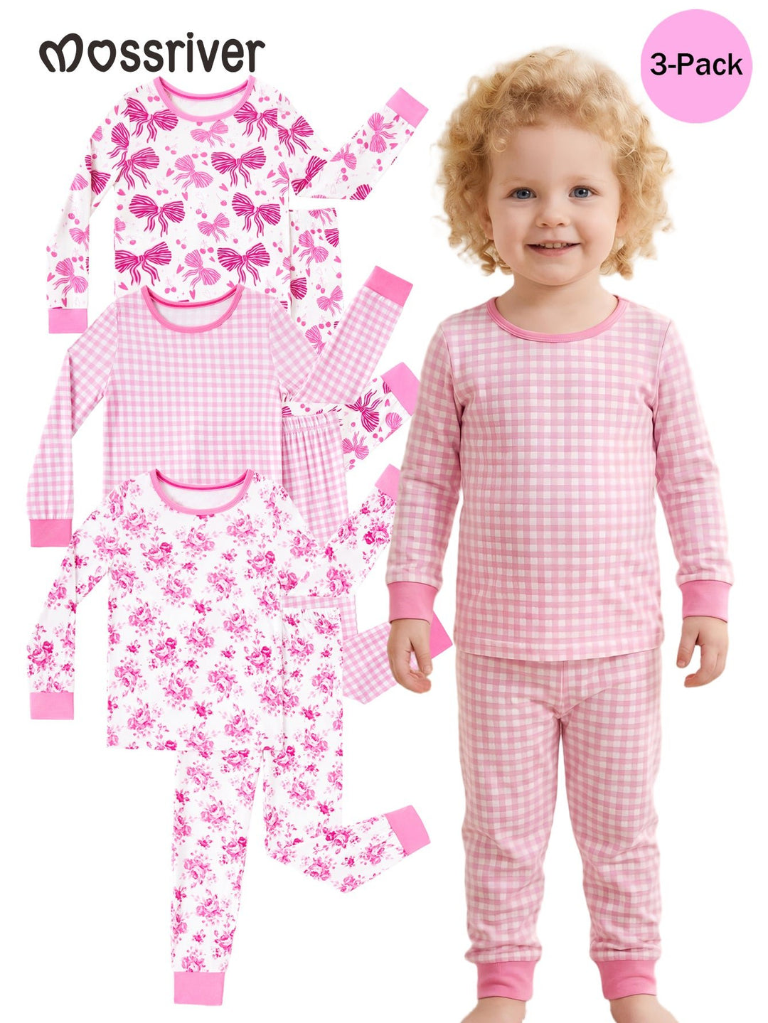 Bows Gingham Floral Baby Pajamas Set - MOSSRIVER