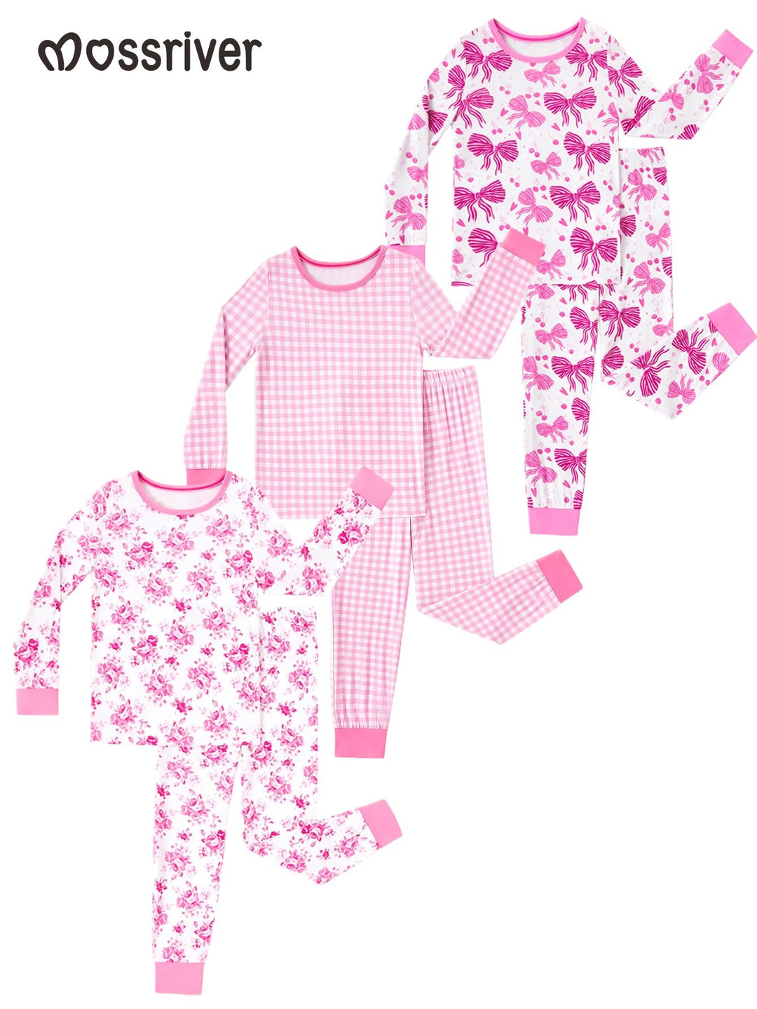 Bows Gingham Floral Baby Pajamas Set - MOSSRIVER