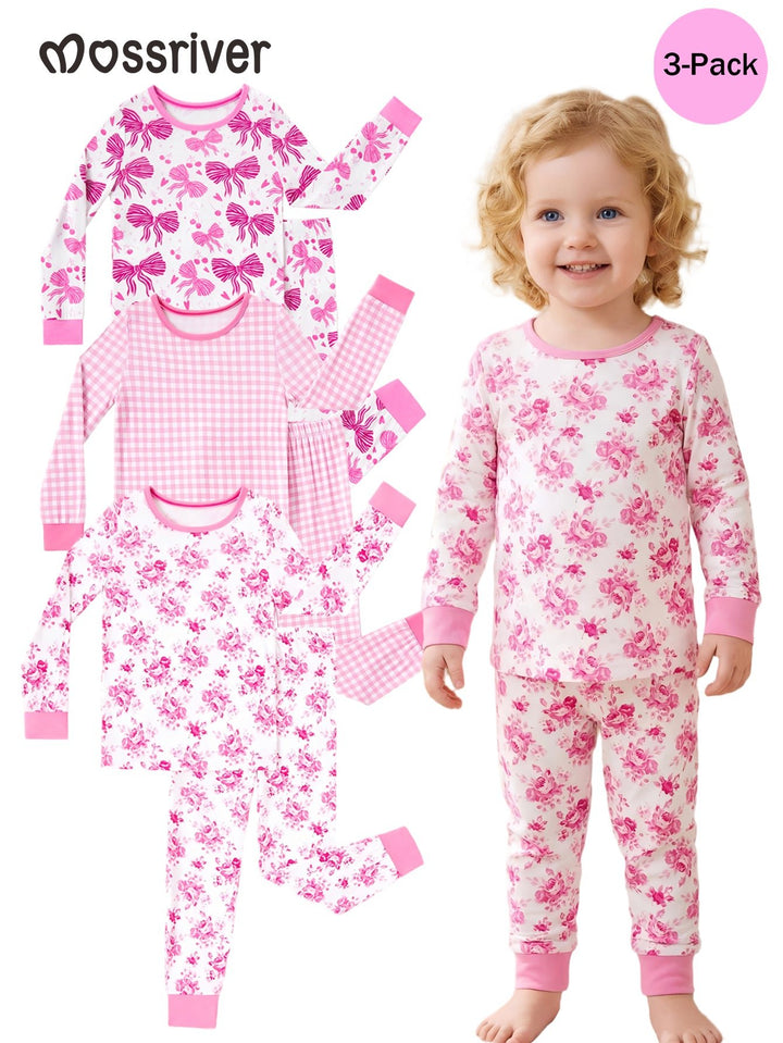 Bows Gingham Floral Baby Pajamas Set - MOSSRIVER