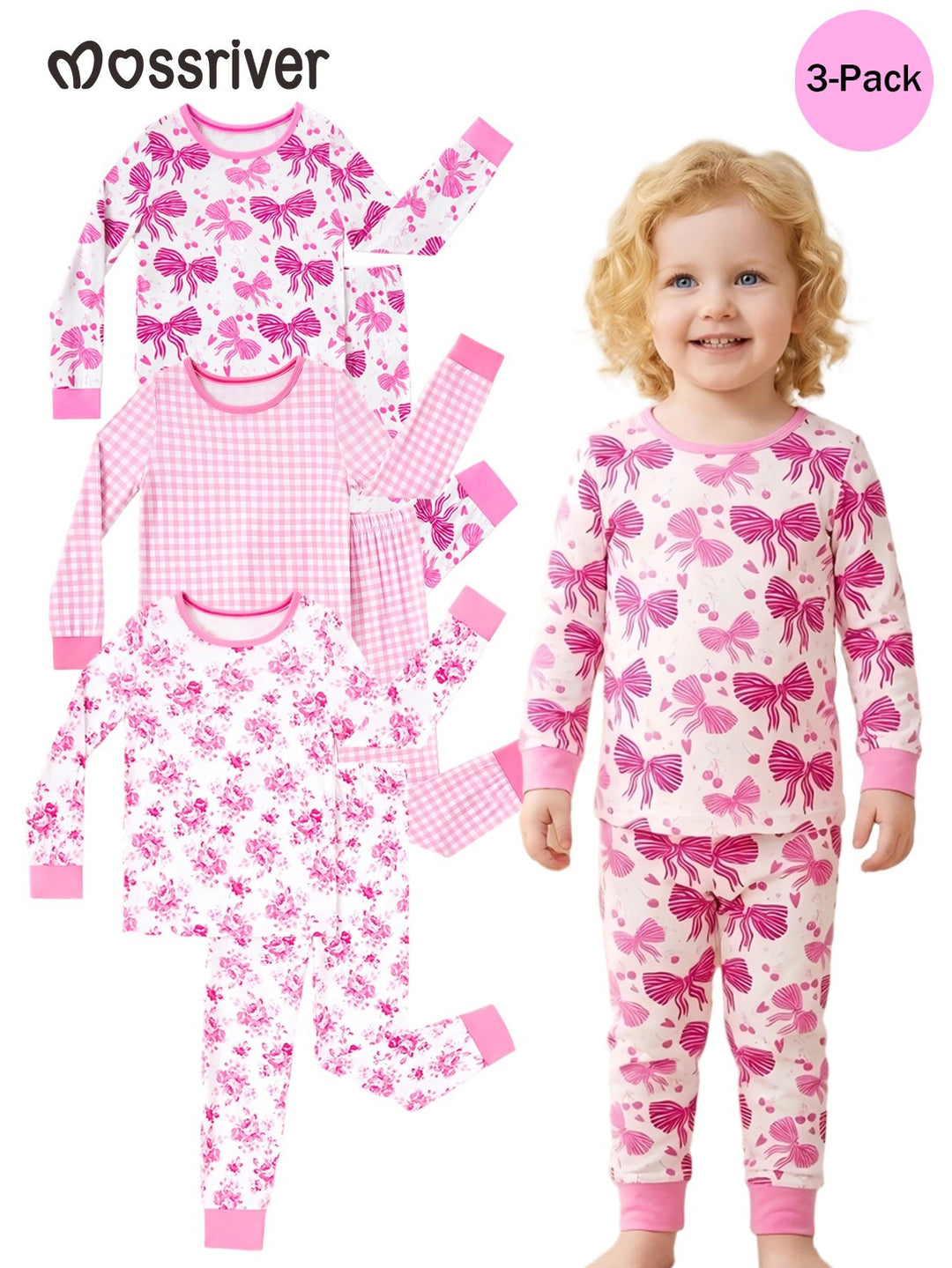 Bows Gingham Floral Baby Pajamas Set - MOSSRIVER