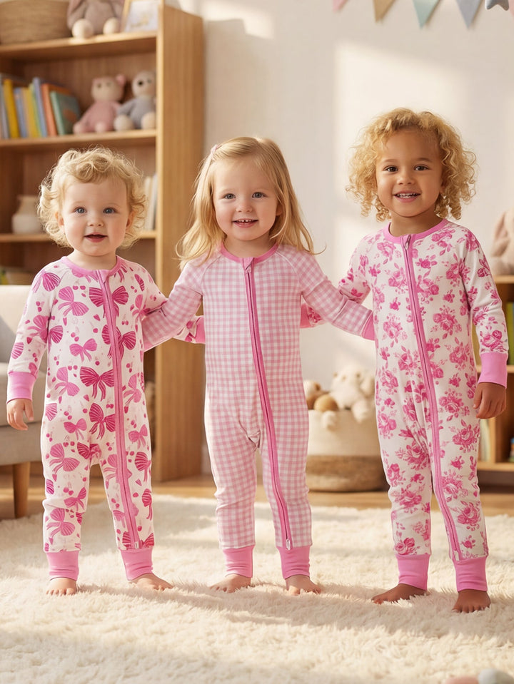 Bows Gingham Floral Baby Pajamas Set - MOSSRIVER