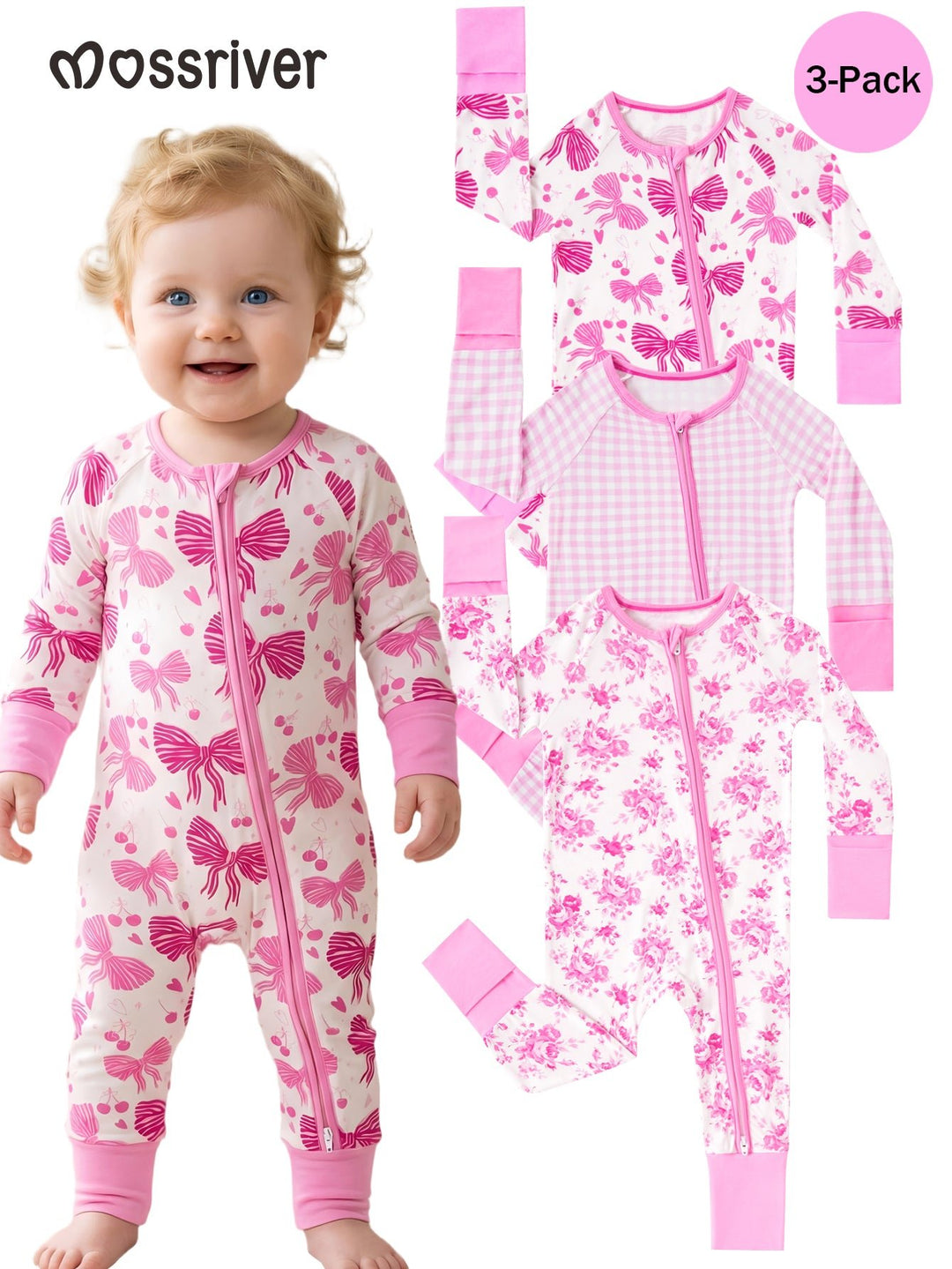 Bows Grids Flowers Bamboo Long - Sleeve Baby One - Piece - MOSSRIVER