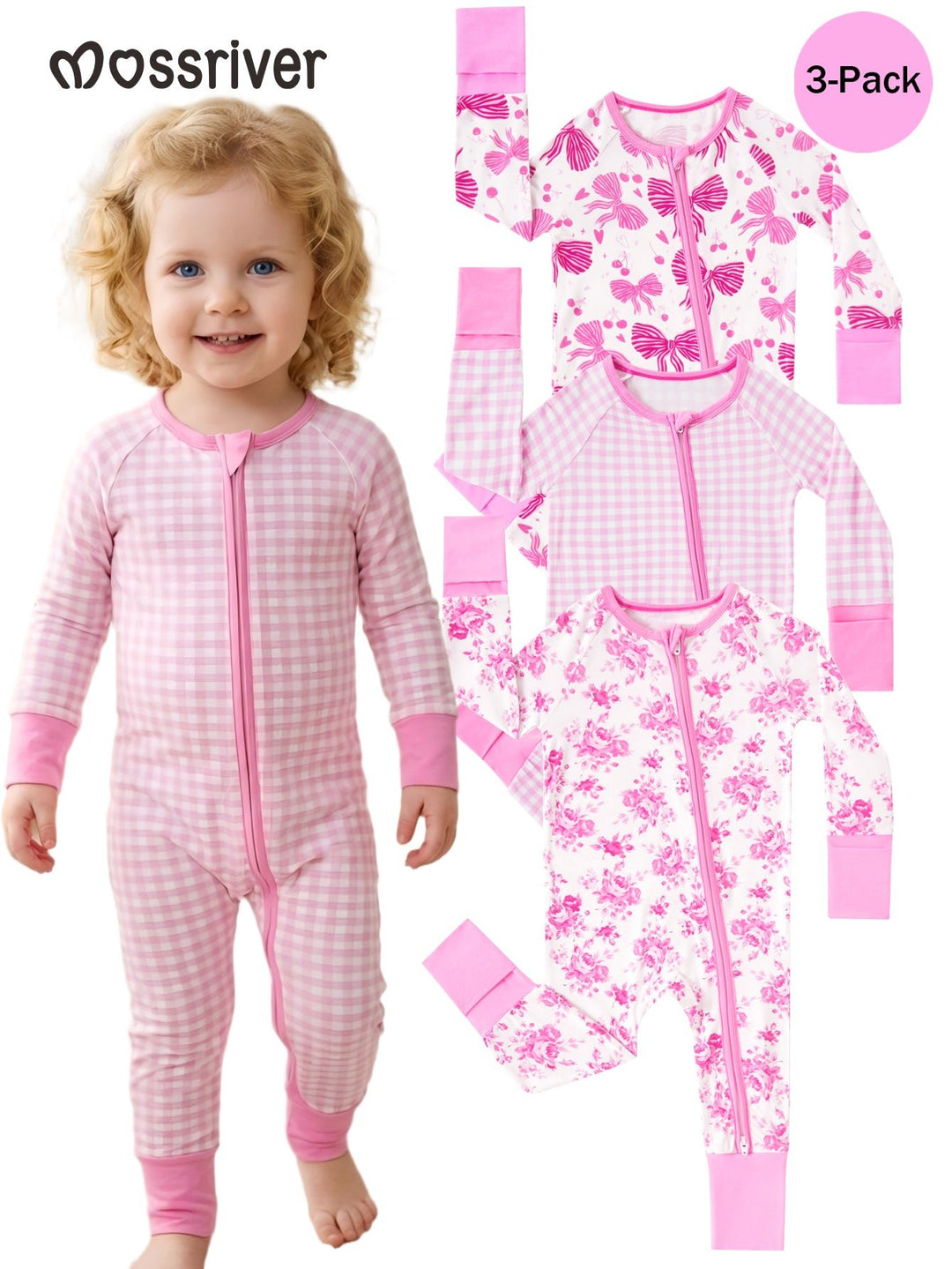 Bows Grids Flowers Bamboo Long - Sleeve Baby One - Piece - MOSSRIVER