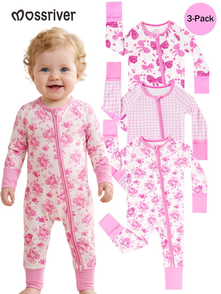 Bows Grids Flowers Bamboo Long - Sleeve Baby One - Piece - MOSSRIVER