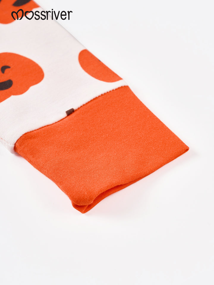 Pumpkin Print Long-Sleeve Baby Footed One-Piece Zipper