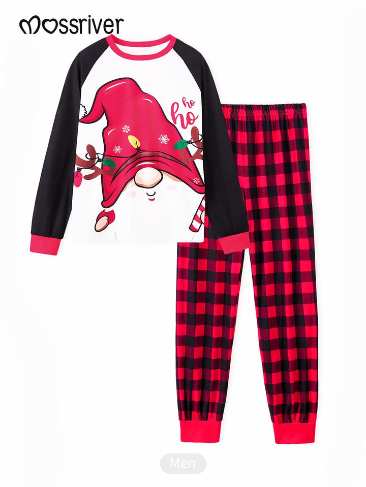 Christmas Elf Print Long - Sleeve Men's Pajama Set - MOSSRIVER