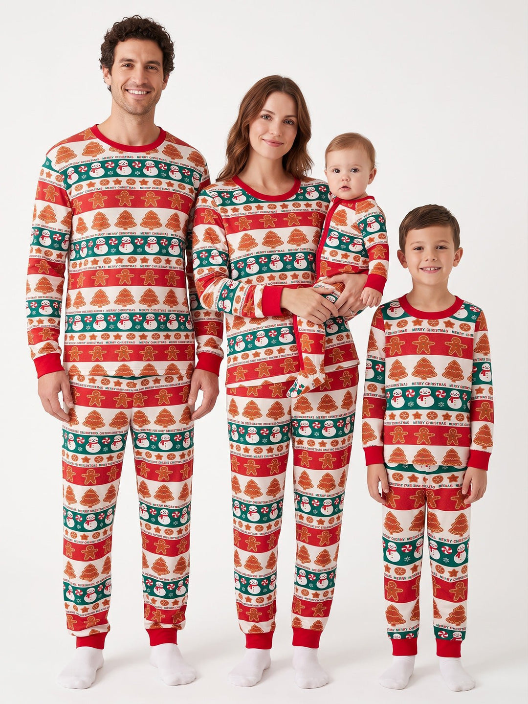 Christmas Family Matching Pajamas | Allover Gingerbread Print Long Sleeve Set - MOSSRIVER