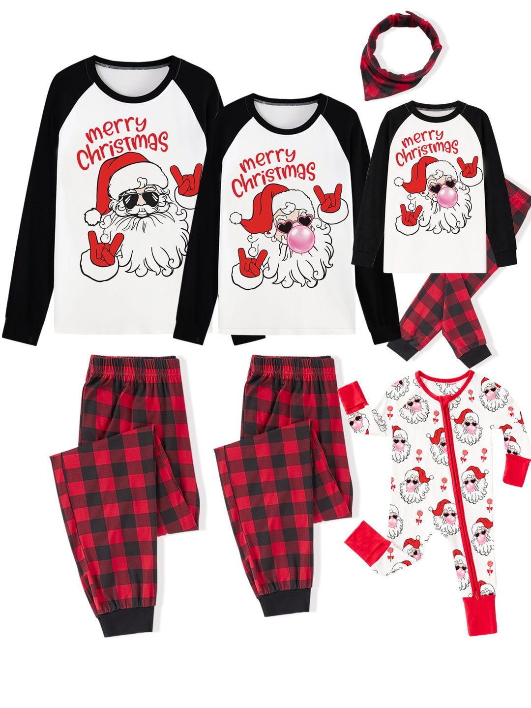 Christmas Family Matching Pajamas | Cool Santa Graphic Raglan Long Sleeve Set - MOSSRIVER