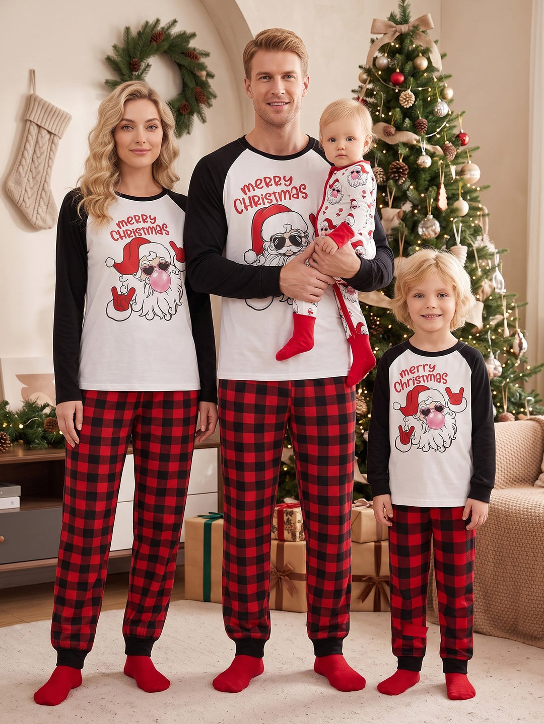 Christmas Family Matching Pajamas | Cool Santa Graphic Raglan Long Sleeve Set - MOSSRIVER