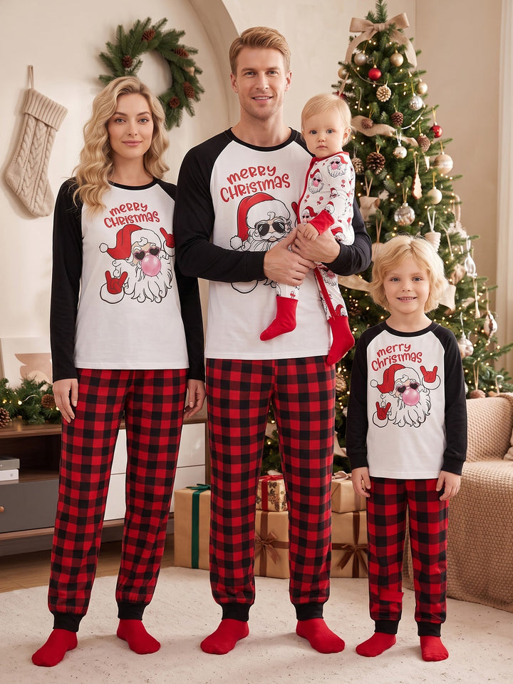 Christmas Family Matching Pajamas | Cool Santa Graphic Raglan Long Sleeve Set - MOSSRIVER