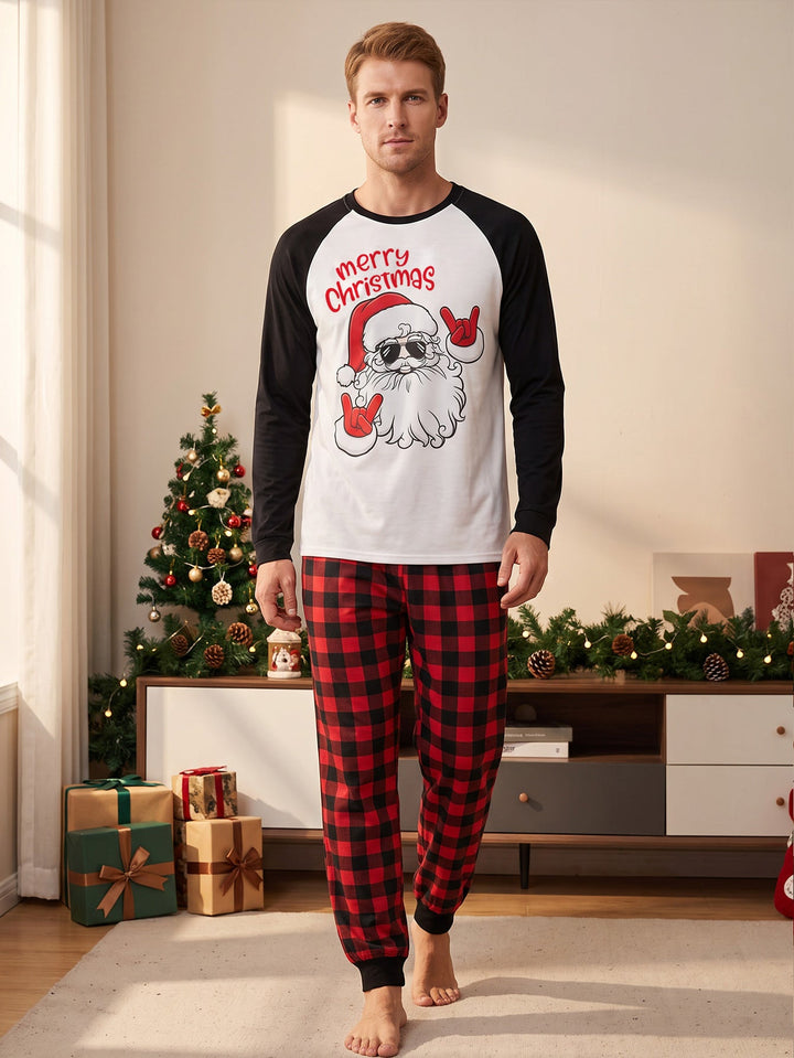 Christmas Family Matching Pajamas | Cool Santa Graphic Raglan Long Sleeve Set - MOSSRIVER