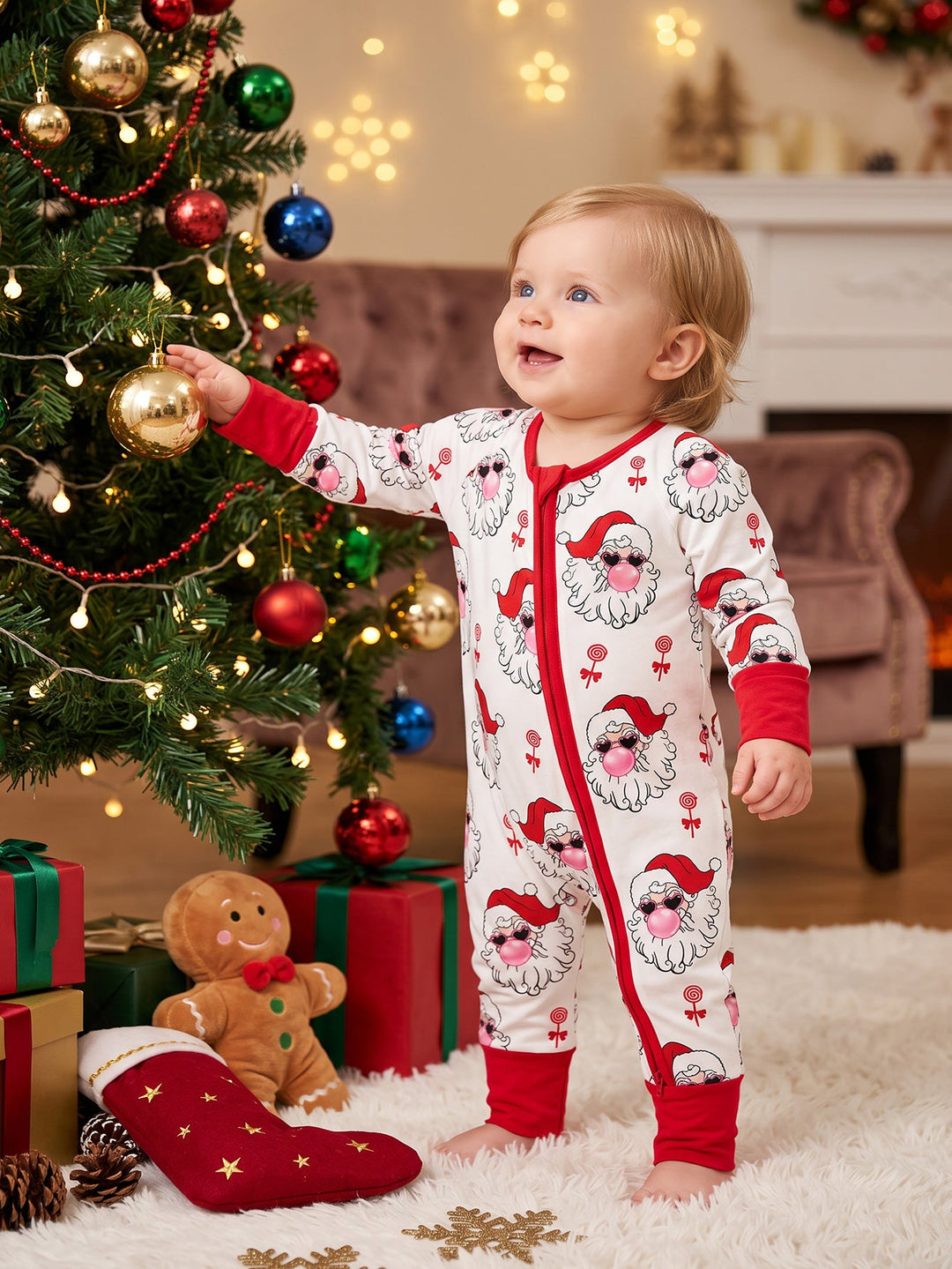 Christmas Family Matching Pajamas | Cool Santa Graphic Raglan Long Sleeve Set - MOSSRIVER