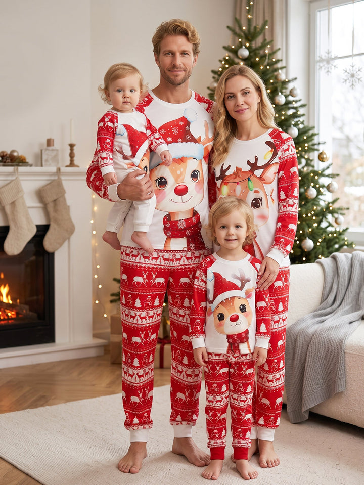Christmas Family Matching Pajamas | Cute Cartoon Reindeer Full Print Long Sleeve Set - MOSSRIVER