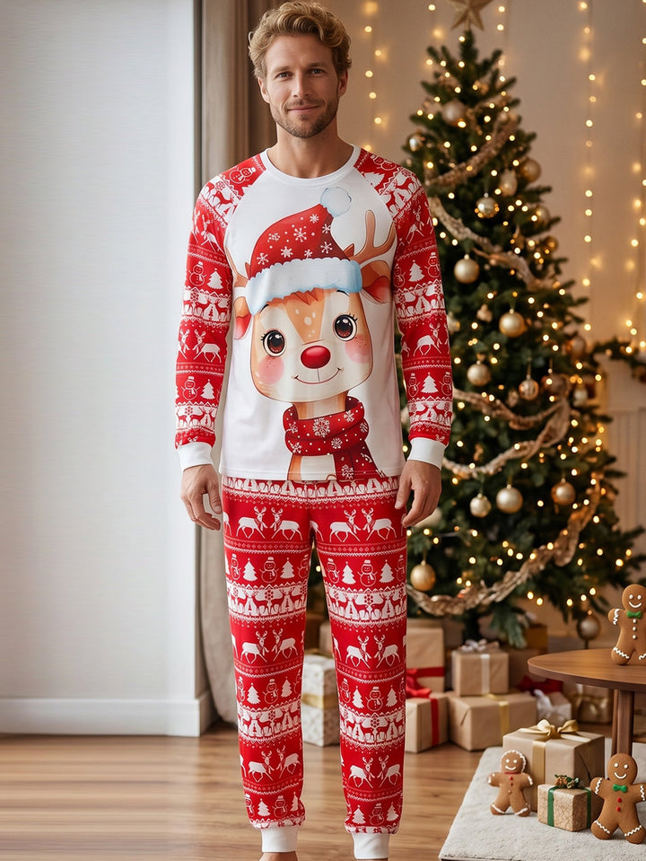 Christmas Family Matching Pajamas | Cute Cartoon Reindeer Full Print Long Sleeve Set - MOSSRIVER