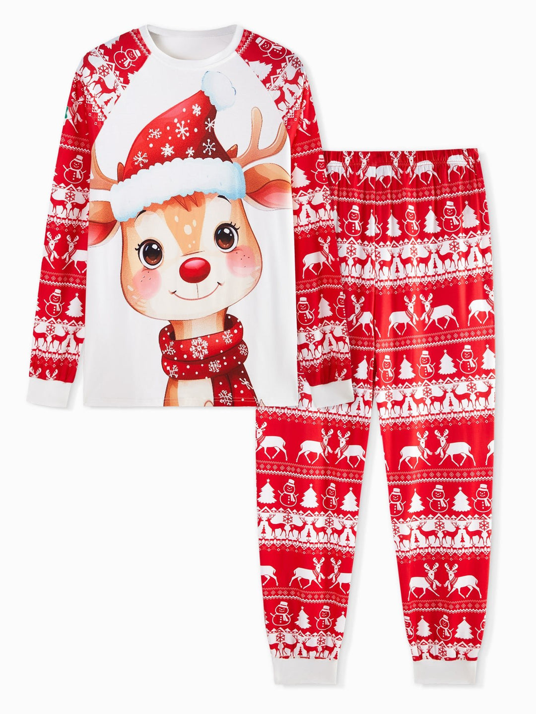 Christmas Family Matching Pajamas | Cute Cartoon Reindeer Full Print Long Sleeve Set - MOSSRIVER
