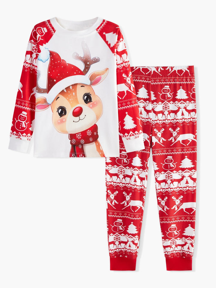 Christmas Family Matching Pajamas | Cute Cartoon Reindeer Full Print Long Sleeve Set - MOSSRIVER