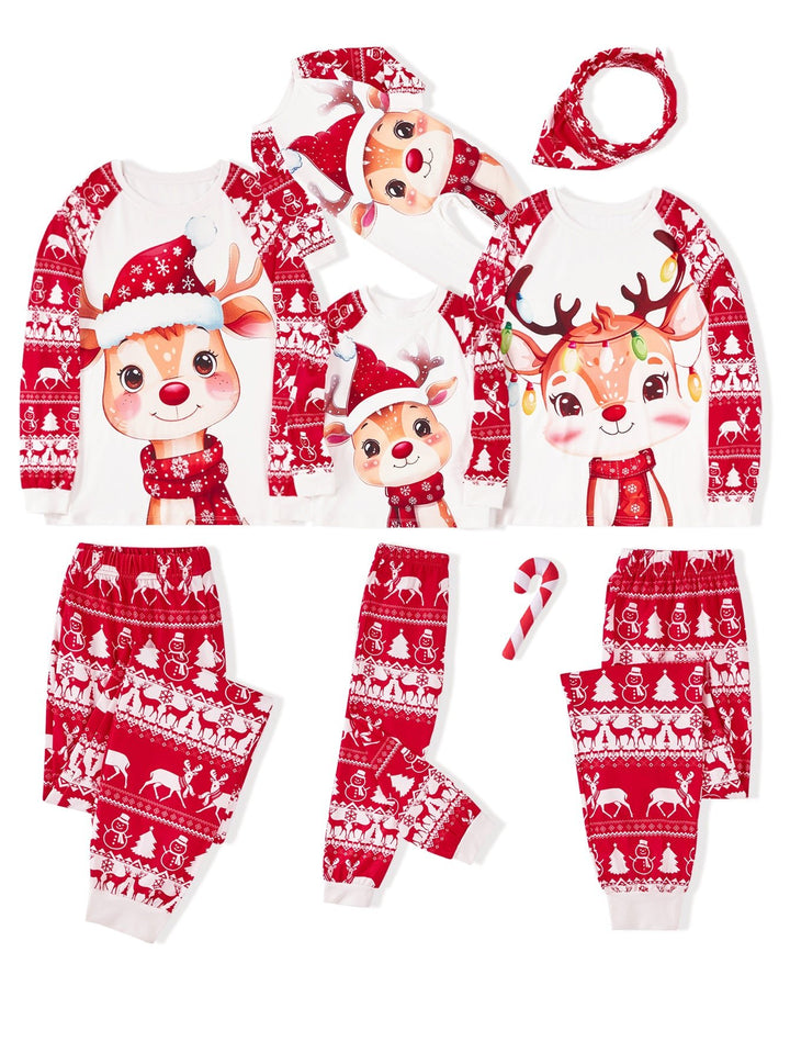 Christmas Family Matching Pajamas | Cute Cartoon Reindeer Full Print Long Sleeve Set - MOSSRIVER