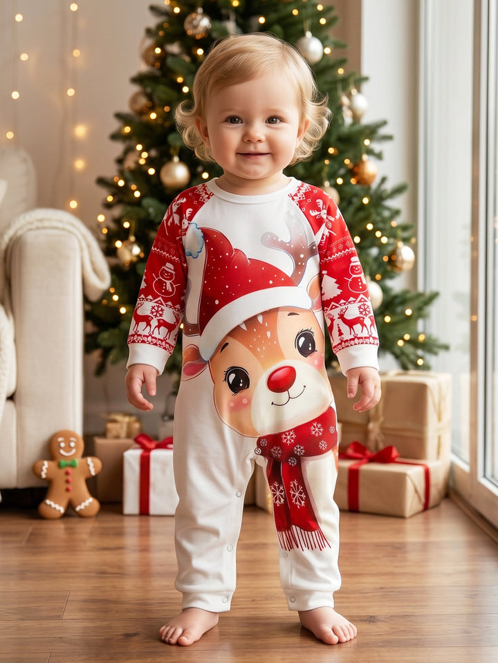 Christmas Family Matching Pajamas | Cute Cartoon Reindeer Full Print Long Sleeve Set - MOSSRIVER
